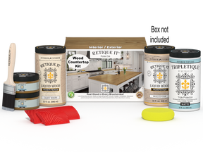 Retique It® Pickled Oak countertop kit stain showing sample swatch and packaging for full kitchen renovation.