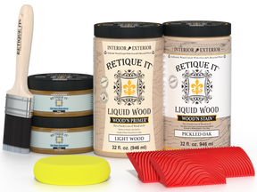 Large Wood'n Kit by Retique It® in Pickled Oak finish, featuring wood stain and finishing tools for versatile woodworking projects.