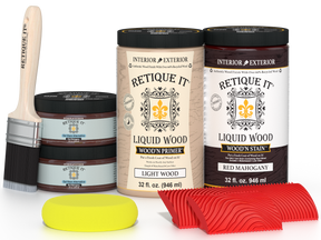 Retique It® Wood'n Cabinet Kit with 12 red mahogany grained door stains, showcasing realistic wood grain finish.