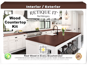 Retique It® red mahogany countertop kit showing a finished kitchen surface with rich, deep wood stain in a modern full kitchen setting.