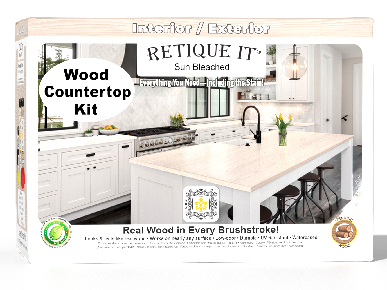 Retique It® Sun Bleached Wood'n Finish Kits countertop kit with wooden boxes and tools for full kitchen countertop renovation.