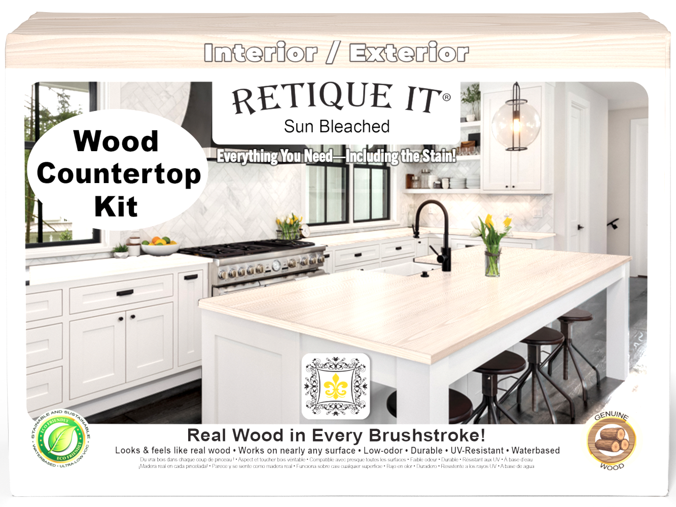 Retique It® Wood'n Finish Kit for full kitchen countertops in sun-bleached wood, showing the front view of the kit.