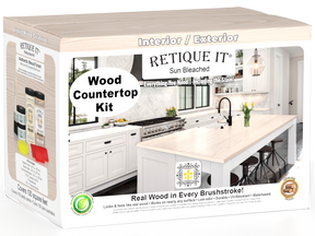 Retique It® Sun Bleached full kitchen countertop kit with wood finish, showing natural wood grain and light sun-bleached color.
