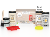 Retique It Wood'n Finish Kits in WNK32-SBCH-PLTQS with packaging, showcasing natural wood finish options and tools included.
