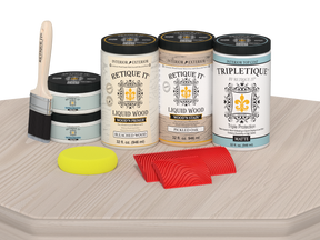 Sun bleached wood countertop kit from Retique It® Wood'n Finish Kits, includes matte finish sample of full kitchen countertop.