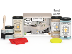 Retique It® Sun Bleached Wood'n Finish countertop kit for full kitchen renovation, includes wood finish products and tools.