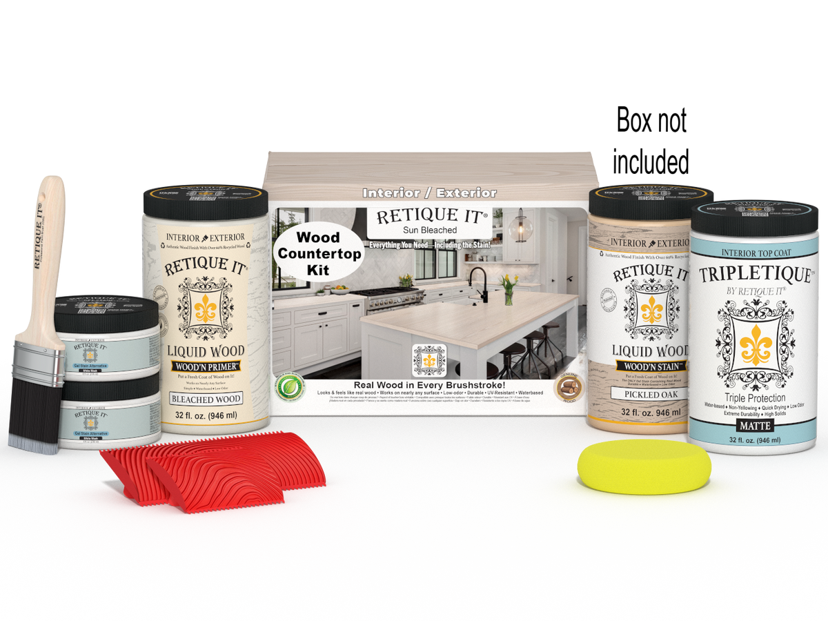 Sun bleached wood countertop kit from Retique It® Full Kitchen Countertop Kit in natural wood finish.