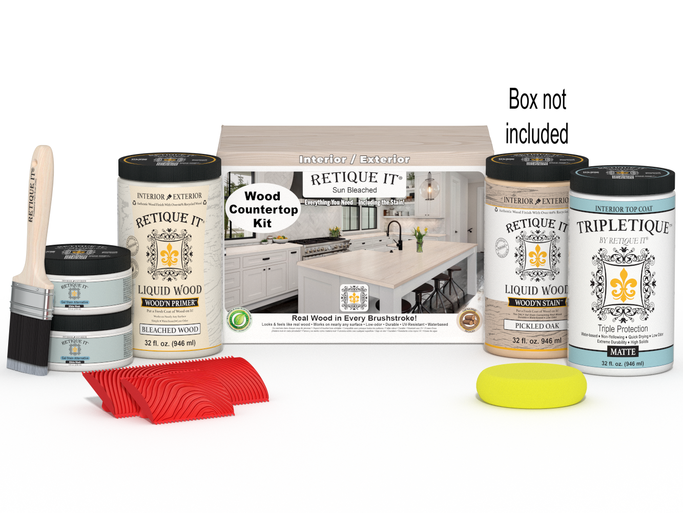 Sun bleached wood countertop kit from Retique It® Full Kitchen Countertop Kit in natural wood finish.