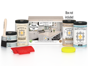 Sun bleached wood countertop kit by Retique It® Wood'n Finish Kits, includes tools and materials for full kitchen countertop refinishing.