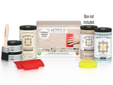 Retique It Wood'n Finish Kit with sandpaper and applicator tools for wood finishing, shown in a box with tools and product components.