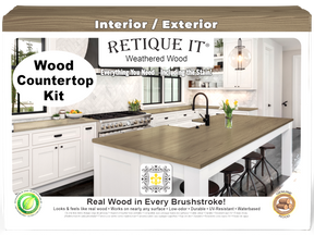Retique It® Weathered Wood countertop kit with stain, featuring a full kitchen countertop surface with weathered wood finish.
