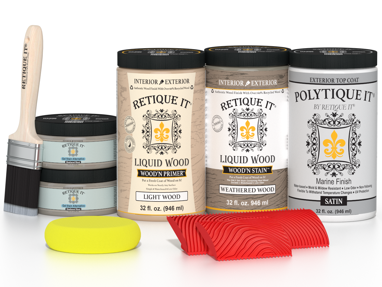 Large Weathered Wood Wood'n Finish Kit by Retique It® with satin exterior top coat in weathered wood finish.