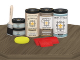 Retique It® weathered wood countertop kit stain on a kitchen surface with matte finish, showcasing a rustic, weathered wood look.