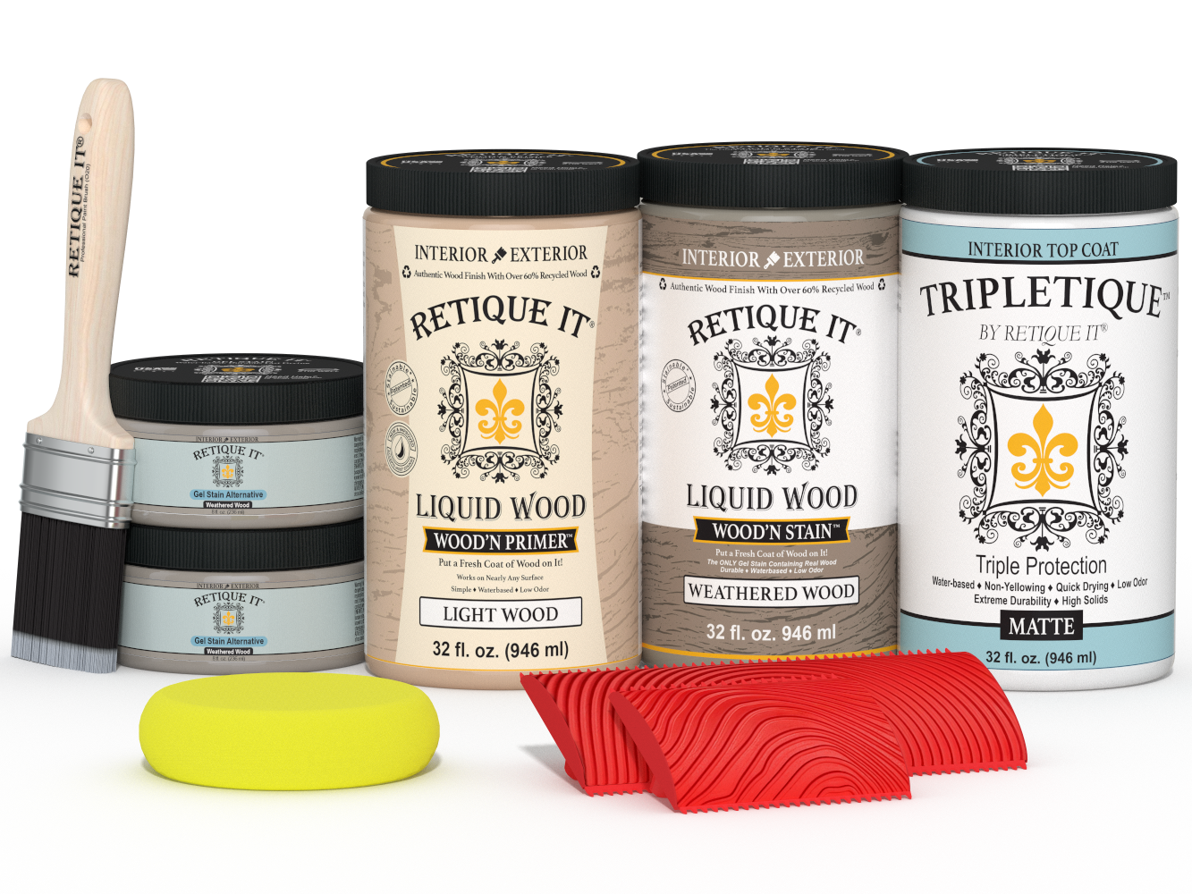 Retique It® weathered wood countertop kit featuring stain applicator and matte finish for full kitchen renovation.