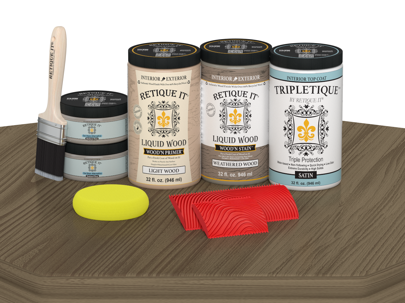 Retique It® Weathered Wood countertop kit stain applied to a full kitchen surface, showcasing a rustic weathered wood finish.