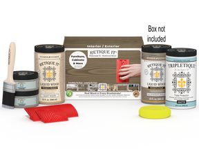 Large Weathered Wood Multi-purpose Wood'n Kit by Retique It® with interior top coat and finishing supplies in a box.