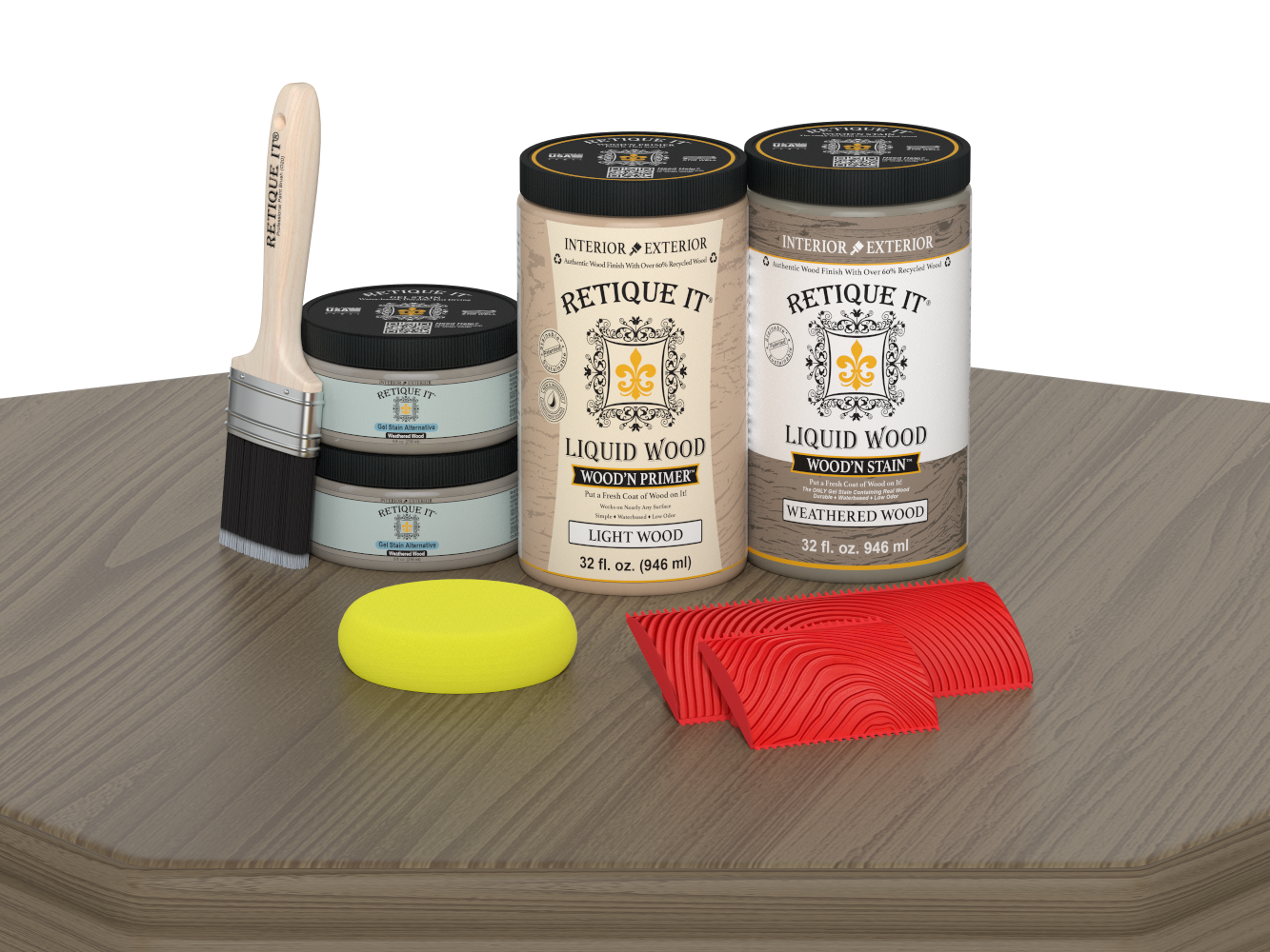 Large Weathered Wood Wood'n Finish Kit by Retique It® for multi-purpose wood finishing, shown on a table surface.
