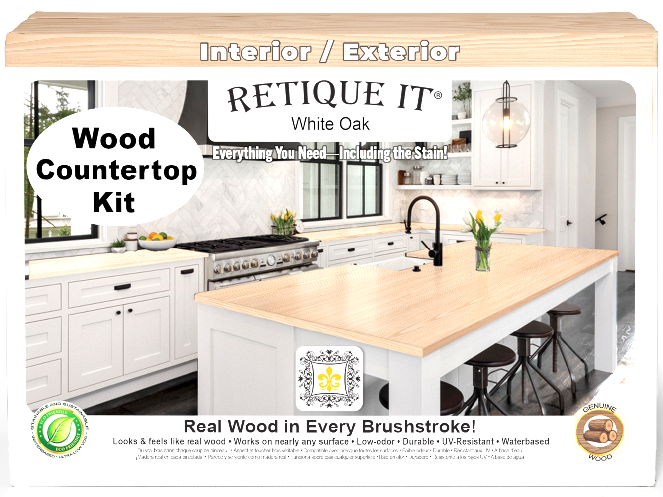 Retique It® White Oak countertop kit featuring stained wood surface with a natural, polished finish for full kitchen installation.