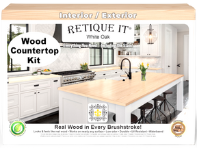 Retique It® White Oak countertop kit featuring stained wood surface with a natural, polished finish for full kitchen installation.