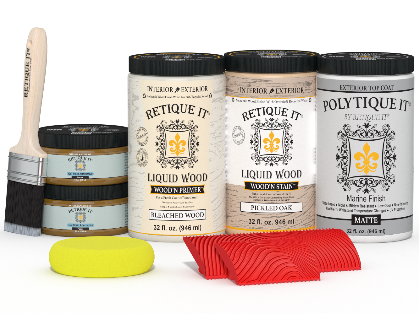 Large White Oak Wood'n Finish Kit by Retique It® with exterior top coat in matte finish, designed for versatile wood finishing projects.