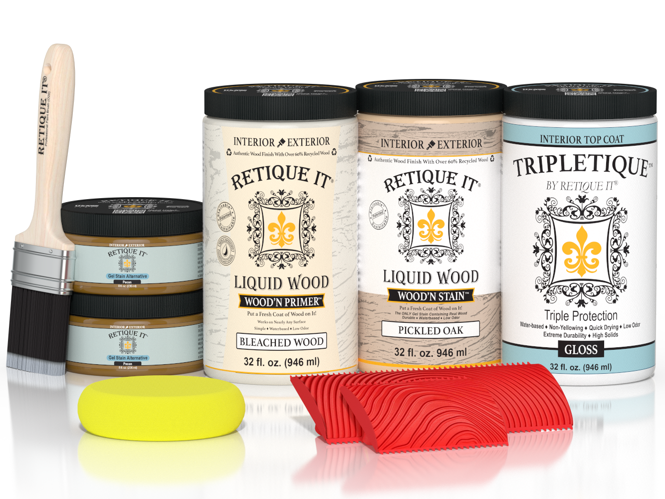 Large White Oak Wood'n Finish Kit by Retique It® for interior top coat, includes wood finish and application tools.