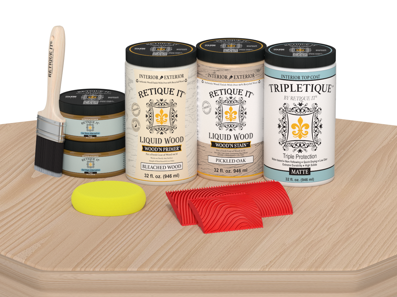 Large White Oak Wood'n Finish Kit from Retique It® for interior top coat, includes wood finish components and tools.