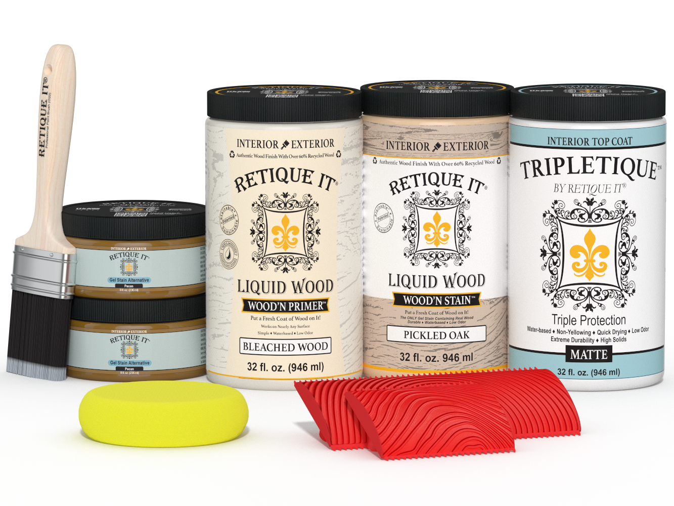 Large White Oak Wood'n Finish Kit by Retique It® for interior top coats, includes multi-purpose wood finishing tools and materials.