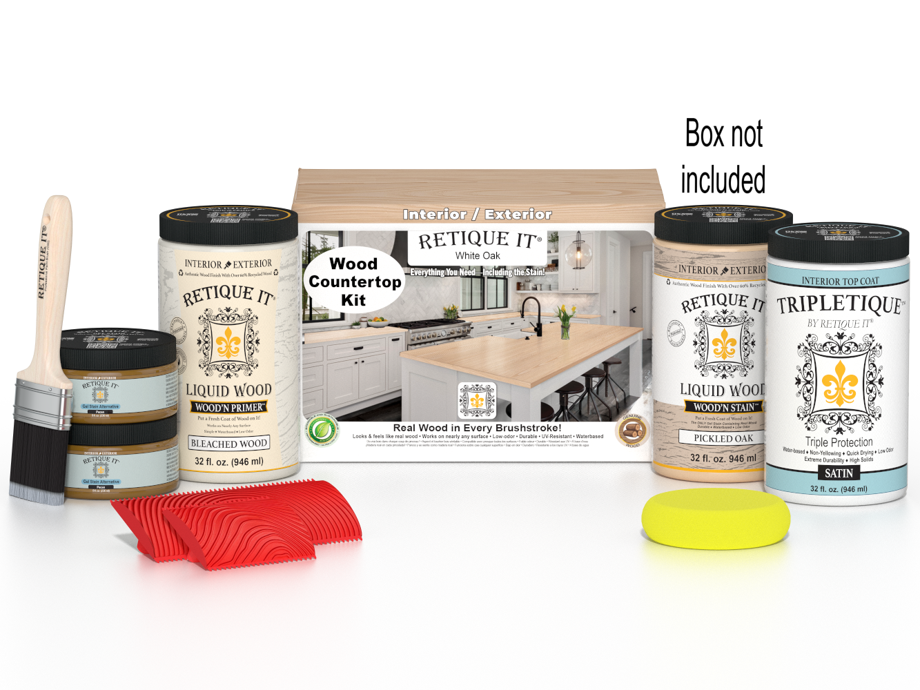 Retique It® White Oak countertop kit with stain, showcasing a full kitchen countertop with natural wood grain and white oak finish.