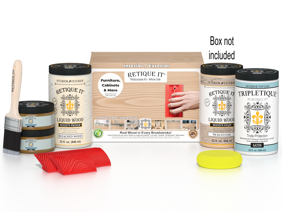 Large White Oak Wood'n Finish Kit by Retique It for interior top coating, includes wood finishing tools and supplies.
