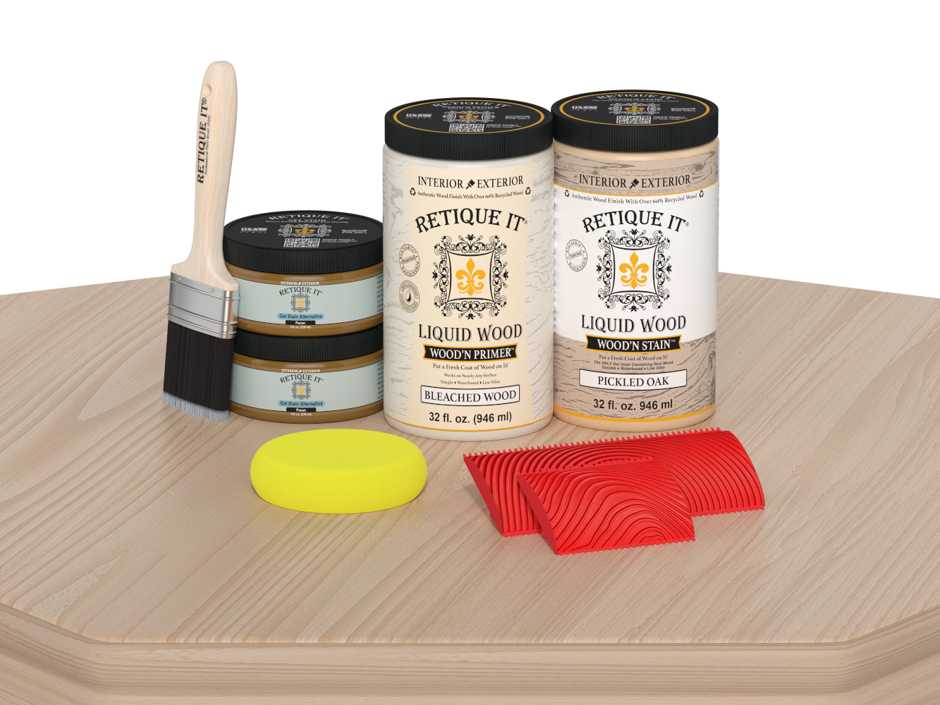 Large White Oak Wood'n Finish Kit by Retique It® for multi-purpose wood finishing, shown with a table surface.
