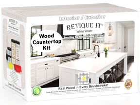 Retique It® white wash countertop kit for full kitchen renovation, featuring stain application on smooth surface.