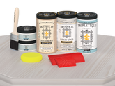 Retique It® White Wash countertop kit with matte stain finish on a kitchen countertop, showcasing a full kitchen transformation.