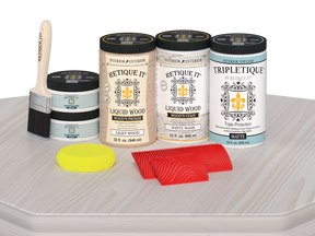Retique It® White Wash countertop kit with matte stain finish on a kitchen countertop, showcasing a full kitchen transformation.