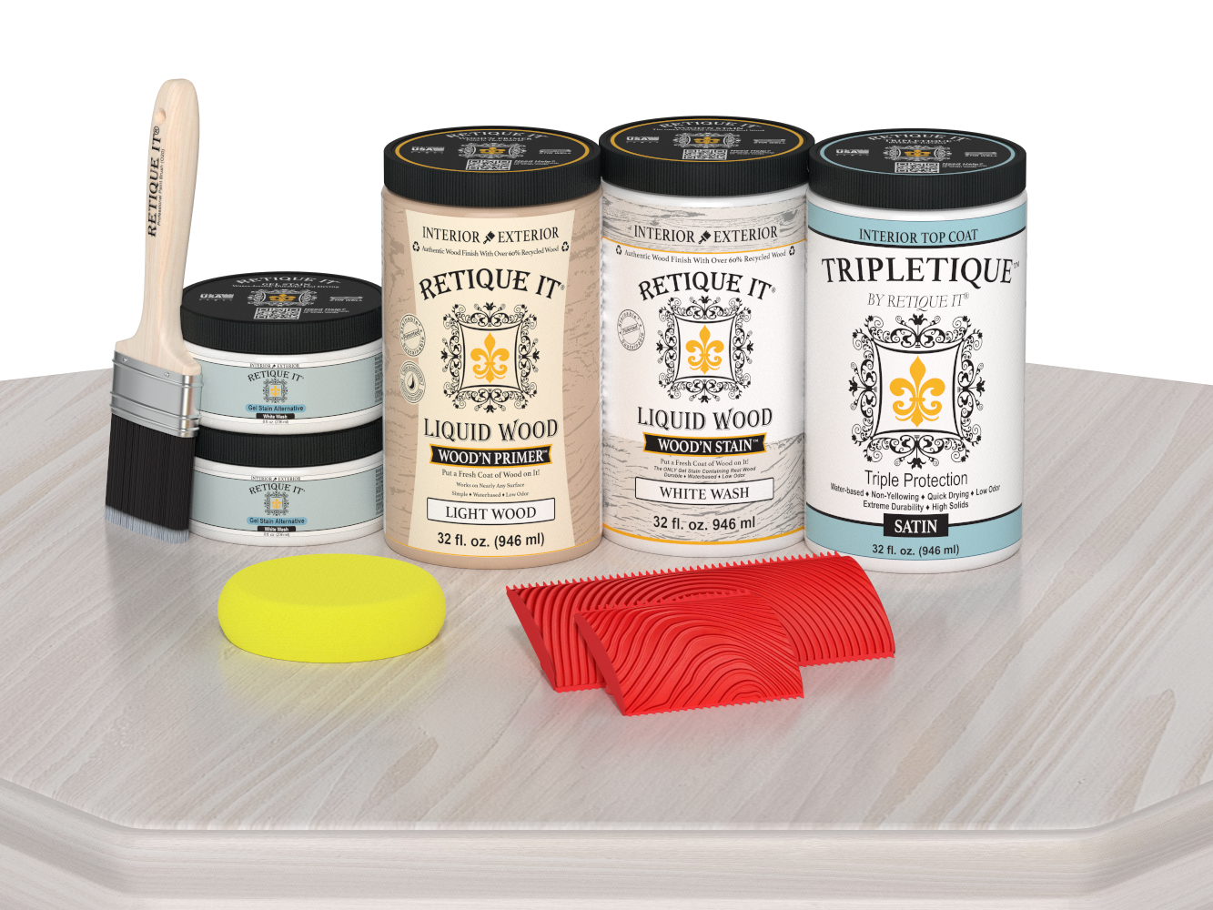 Retique It® White Wash countertop kit with satin stain finish applied on a kitchen table surface.