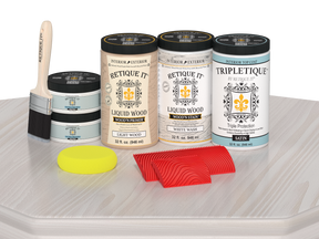 Retique It® White Wash countertop kit with satin stain finish applied on a kitchen table surface.
