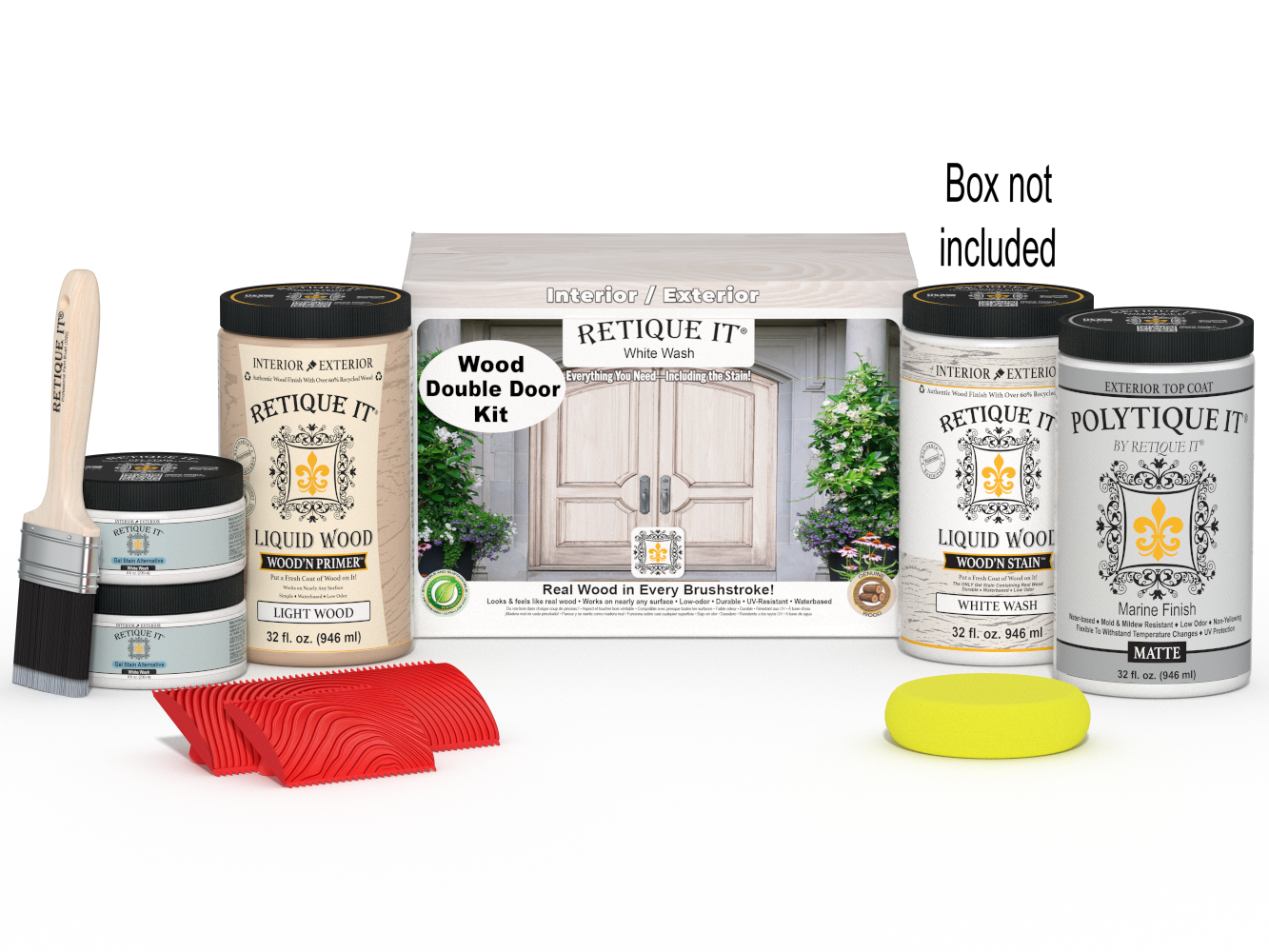 Wood'n Finish Front Door Kit (Double) - White Wash — Matte kit contents with door box