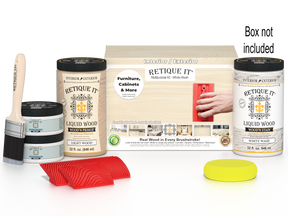 Large White Wash Wood'n Finish Kit by Retique It® featuring brushes and finish containers for woodworking projects.