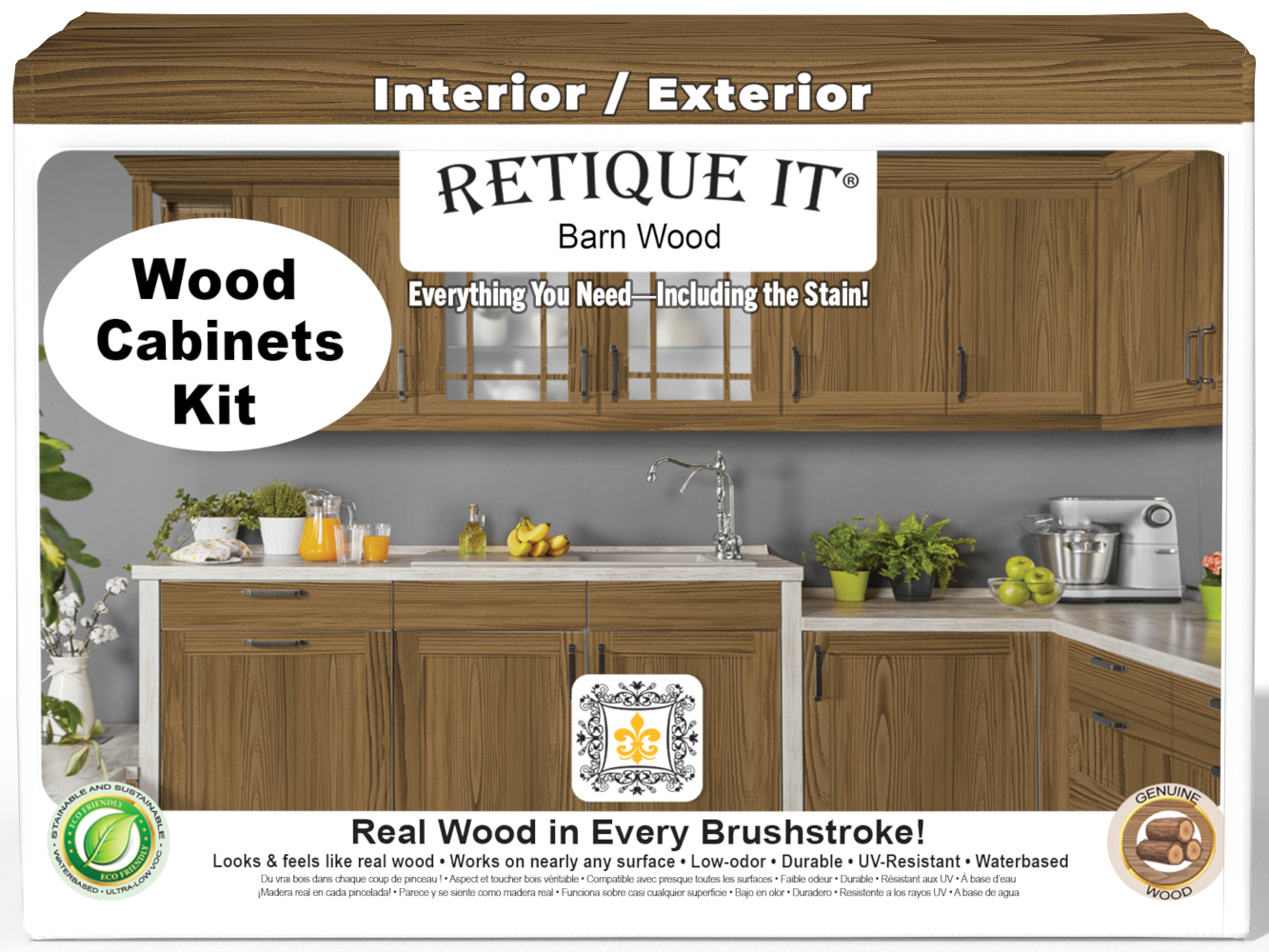 Modern walnut Wood'n Cabinet Kit with 24 grained doors by Retique It®, featuring natural wood stain finish for contemporary cabinetry.