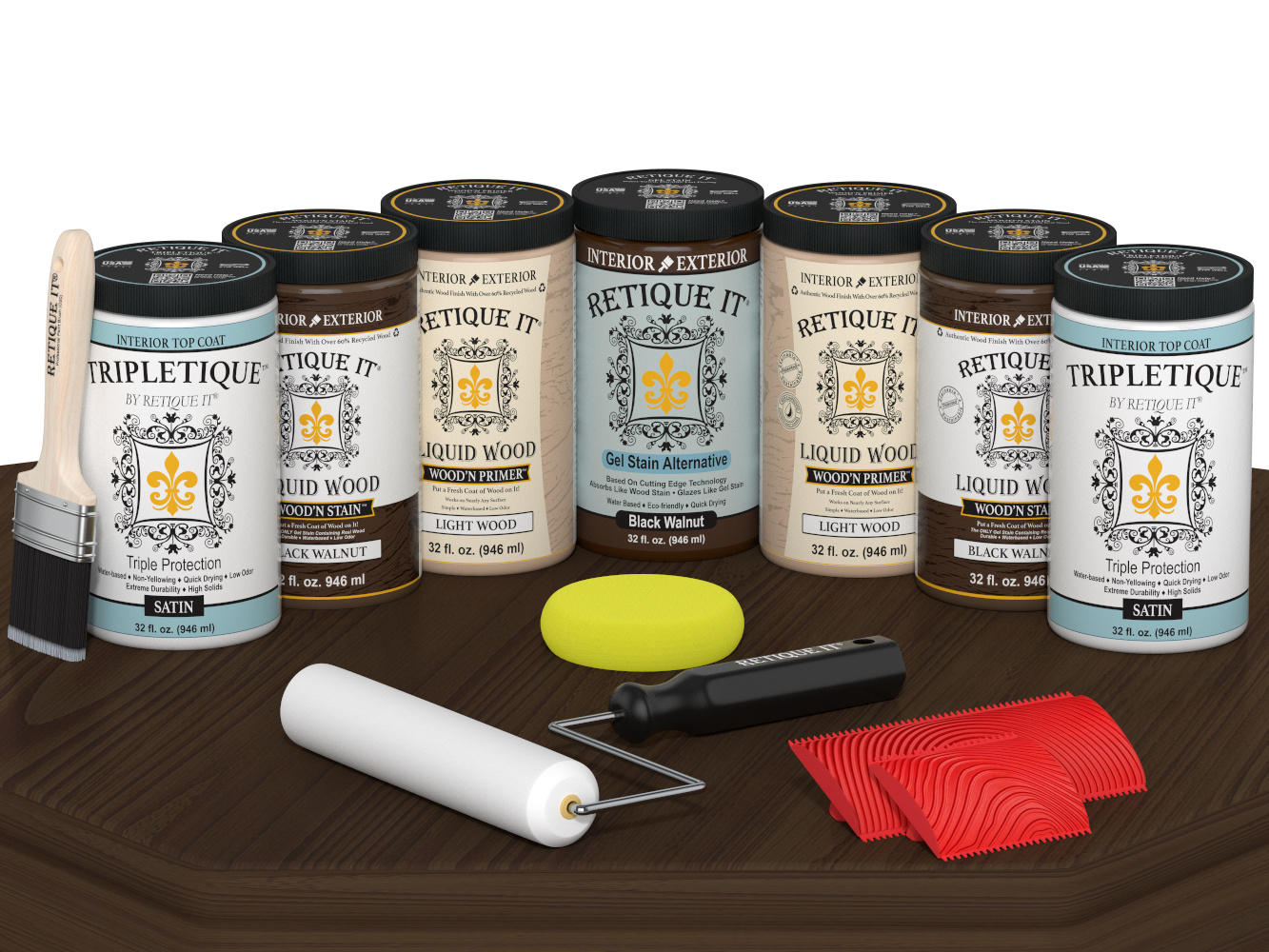 Retique It® Wood'n Cabinet Kit in black walnut stain showing 24 grained cabinet doors with satin finish on a table surface.