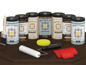 Retique It® Wood'n Cabinet Kit in black walnut stain showing 24 grained cabinet doors with satin finish on a table surface.