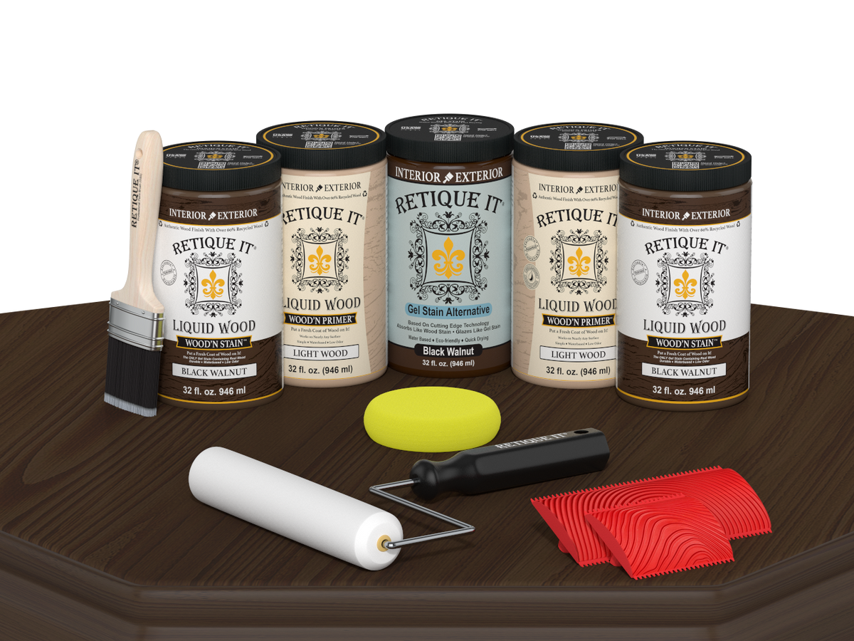 Black Walnut Wood'n Cabinet Kit with 24 grained doors, featuring Retique It® stain for a natural wood finish.