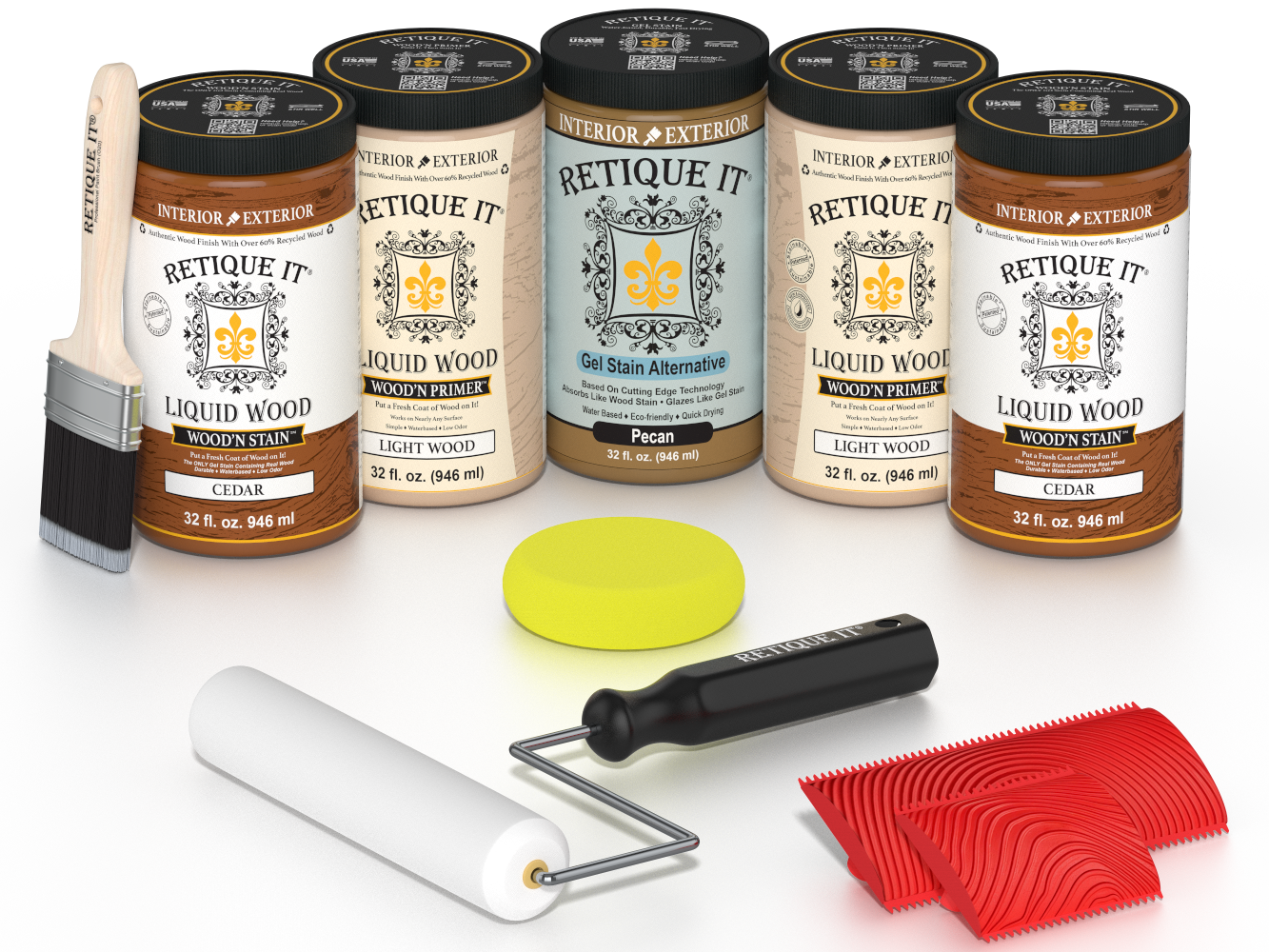 Retique It® Wood'n Cabinet Kit with 24 cedar-grained stain doors, showcasing natural wood texture and detailed graining.