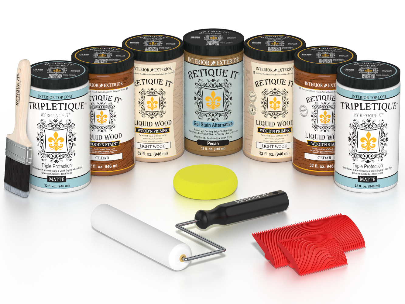 Retique It® Wood'n Cabinet Kit with 24 cedar grained, matte stain finish for cabinets, showcasing natural wood texture.