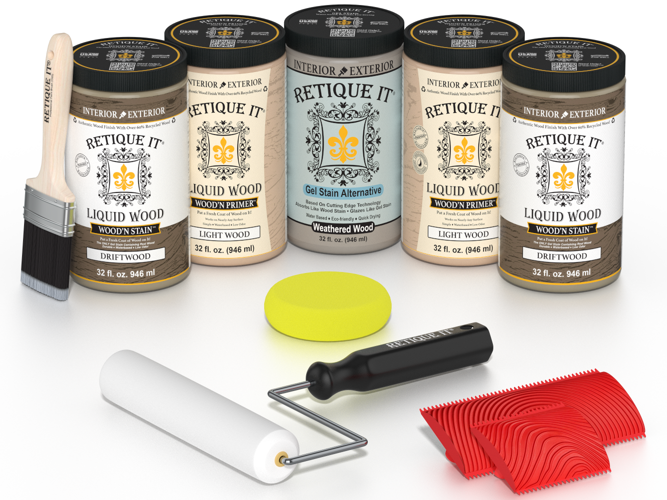Retique It® Wood'n Cabinet Kit in Drift Wood stain, featuring 24 grained cabinet doors with a natural wood finish.