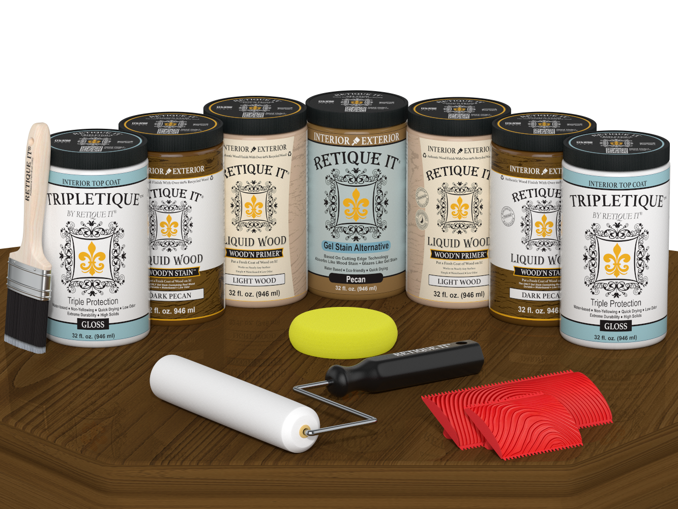 Dark Pecan Wood'n Cabinet Kit stain by Retique It® featuring a grained wood finish for cabinets.