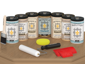 Retique It® Wood'n Cabinet Kit with pickled oak stain, 24 grained cabinet doors, satin finish, ready for kitchen or bathroom cabinetry.