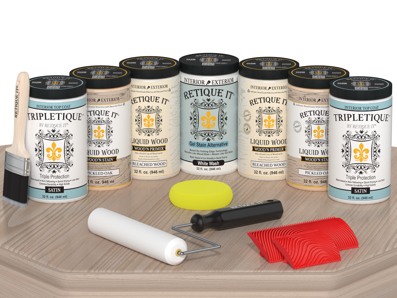 Retique It Wood'n Cabinet Kit with 24 sun-bleached, grained doors and satin finish for kitchen or bathroom cabinetry.