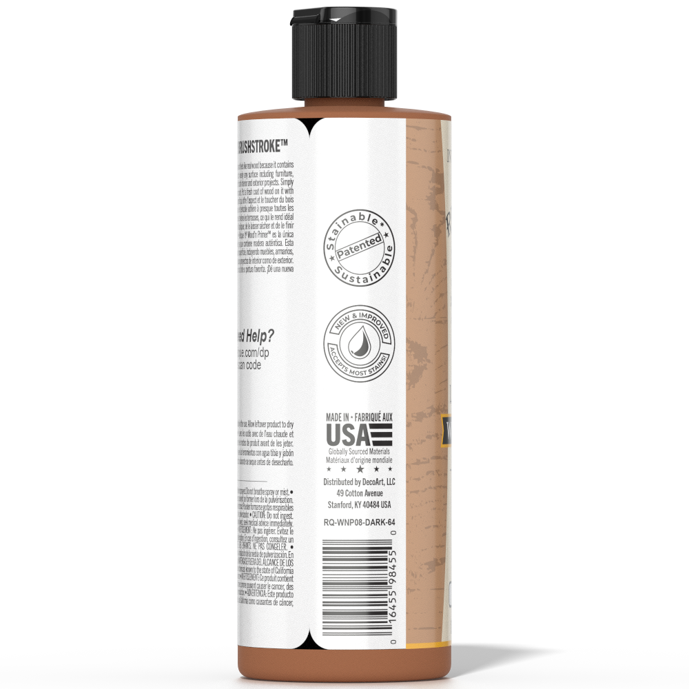 Retique It® Liquid Wood Wood'n Primer in dark wood finish, 8 fl oz, applied to a surface to enhance wood grain appearance.