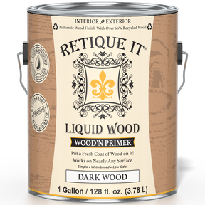 Retique It® Liquid Wood Wood'n Primer in Dark Wood, 128 fl oz, showing the dark-colored primer in a container.