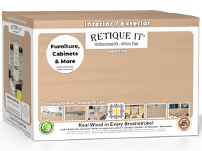 Retique It® White Oak Multi-purpose Smooth Finish Kit with four large wood finish bottles in a box, designed for interior top coats.